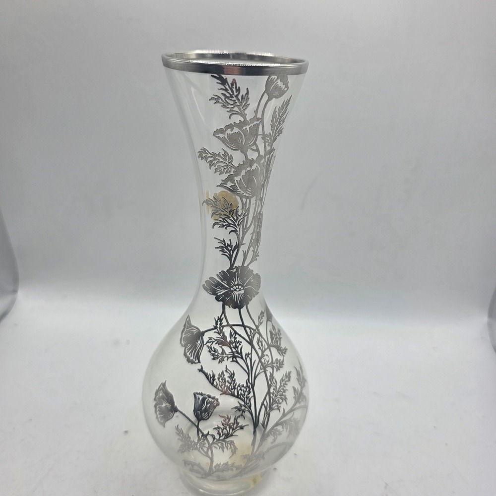 Sterling Silver Overlay Floral Crystal Glass Bud Vase Silver City Glass